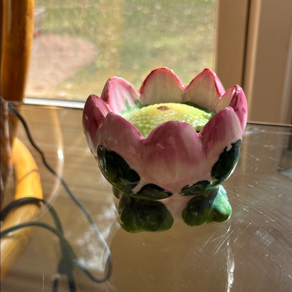 Pink and Green Lotus Flower garlic Holder. Made in Japan.